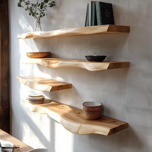 壁挂禅意不规则实木置物架墙上收纳架木板原木一字板隔板悬空超窄