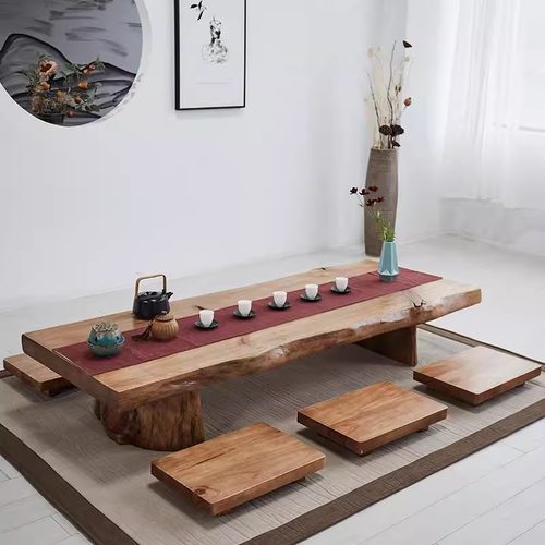 实木大整板榻榻米茶几飘窗桌日式长条矮桌禅意坐地台式茶桌椅组合