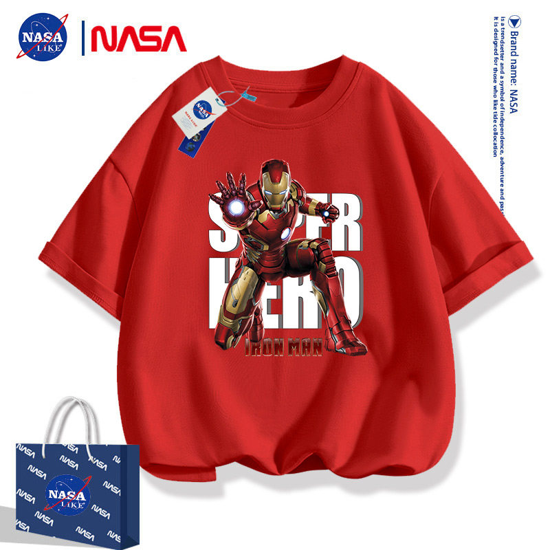 NASA联名钢铁侠儿童短袖T恤男童女童夏季2026新款纯棉童装亲子装 - 实物图