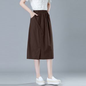 中年妈妈时尚纯棉a字半身裙女夏季2025新款宽松休闲中长包臀裙子图片