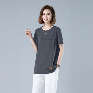 时尚宽松纯色短袖T恤女夏季新款百搭休闲上衣显瘦通勤打底衫图片