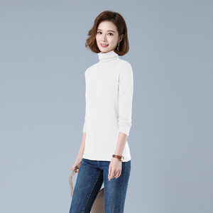 时尚高领长袖T恤女秋冬季新款修身显瘦打底衫百搭针织上衣图片