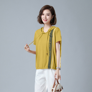 时尚宽松短袖连帽T恤女夏季新款韩版百搭休闲上衣显瘦女装8218图片
