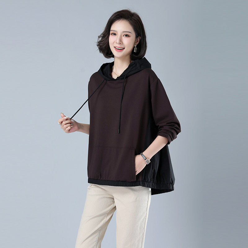2021春款新品口袋长袖宽松休闲纯色连帽女士上衣424款,女装衬衫,秋牧寒烟