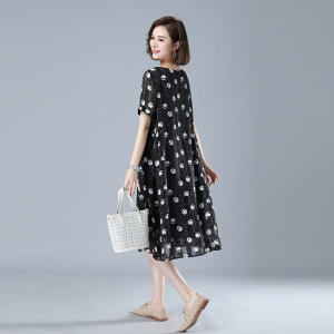时尚宽松显瘦波点雪纺连衣裙女夏季新款气质百搭长裙,女装连衣裙,秋牧寒烟