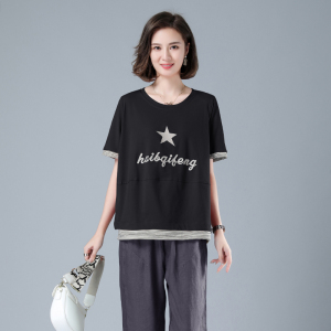 时尚宽松纯棉T恤女夏季新款百搭显瘦短袖上衣休闲舒适女装图片