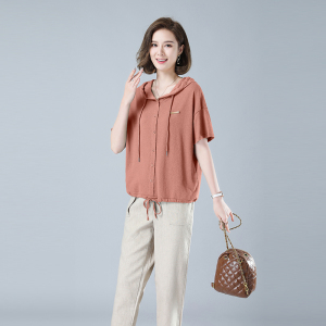 时尚宽松短袖T恤女夏季新款韩版百搭显瘦连帽上衣休闲女装图片