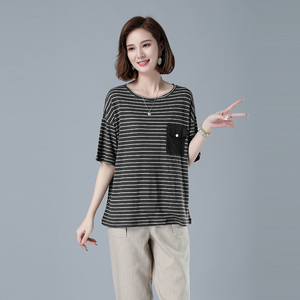 时尚宽松条纹短袖T恤女夏季新款韩版百搭显瘦上衣休闲女装436图片