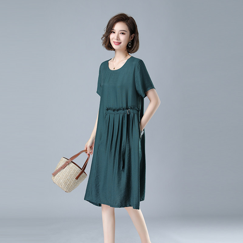 时尚宽松显瘦短袖连衣裙舒适百搭气质女装优雅简约风格,女装连衣裙,秋牧寒烟