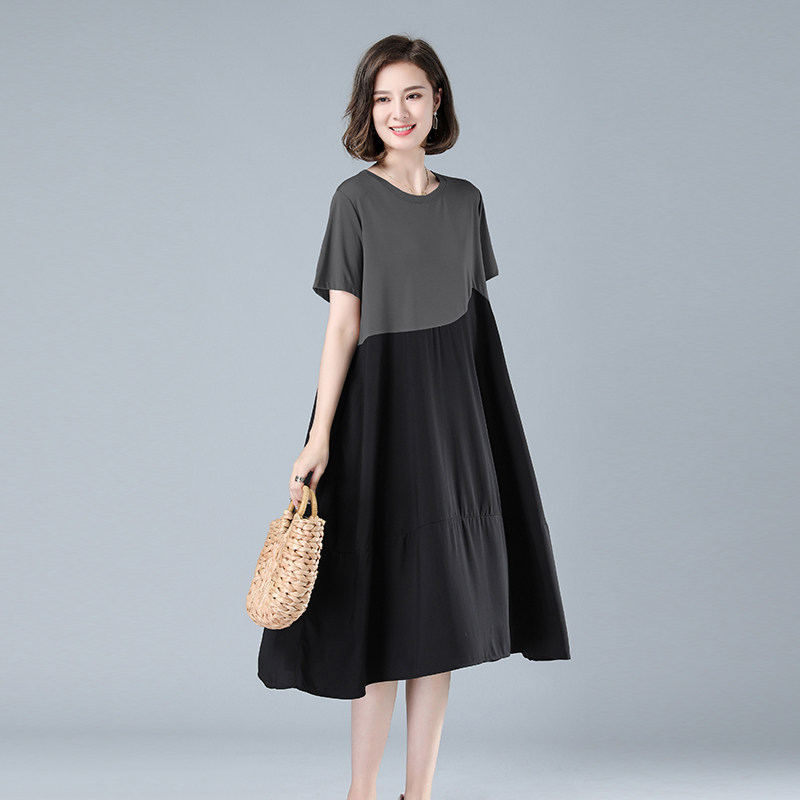 时尚宽松显瘦拼接连衣裙优雅气质长裙，女装连衣裙，秋牧寒烟