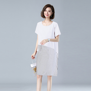 时尚宽松显瘦条纹拼接短袖连衣裙女夏季新款气质百搭休闲裙装图片