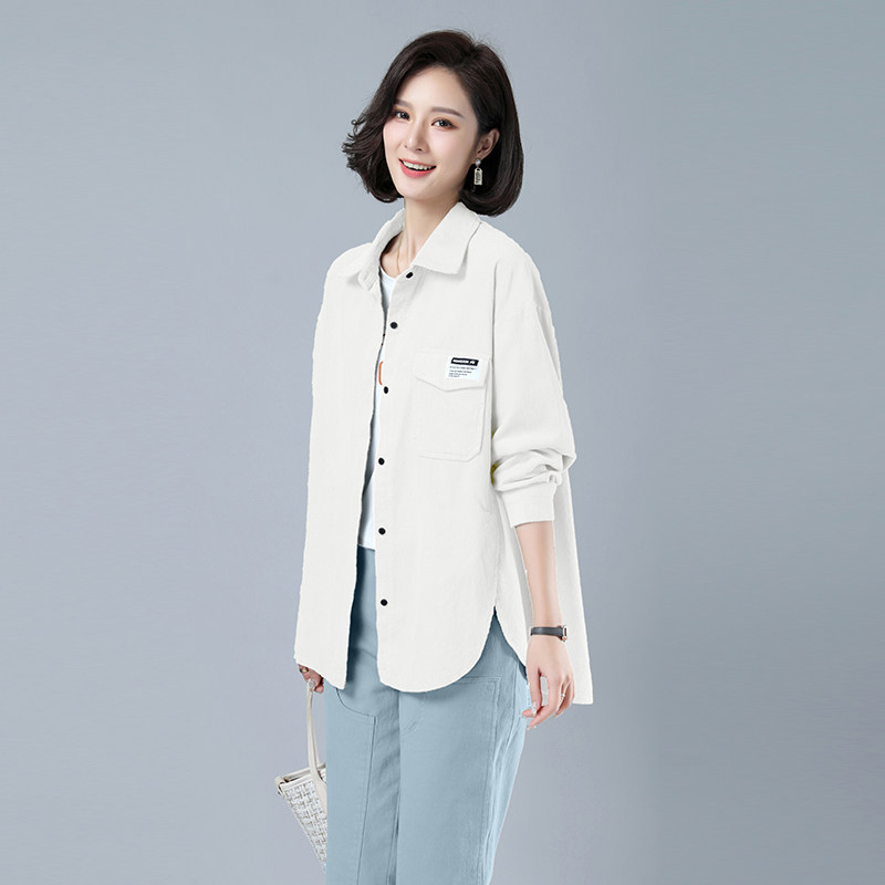 2021春款新款灯蕊绒衬衣411款口袋长袖衬衣宽松纯色休闲,女装衬衫,秋牧寒烟