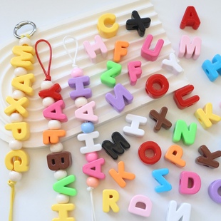 11色大字母彩色多巴胺大孔串珠DIY应援物料制作材料包挂链条配饰