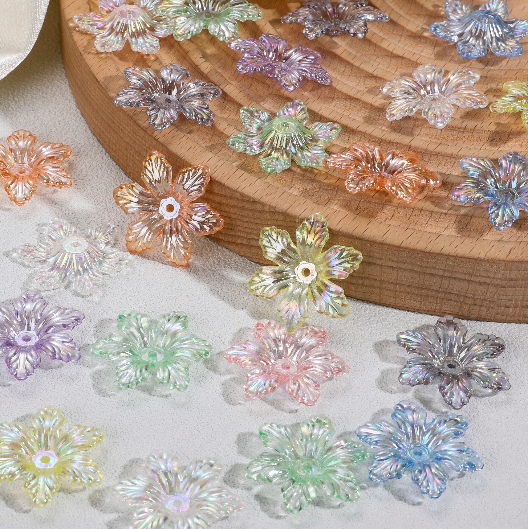 亚克力镀彩ab六瓣花中孔花朵好看