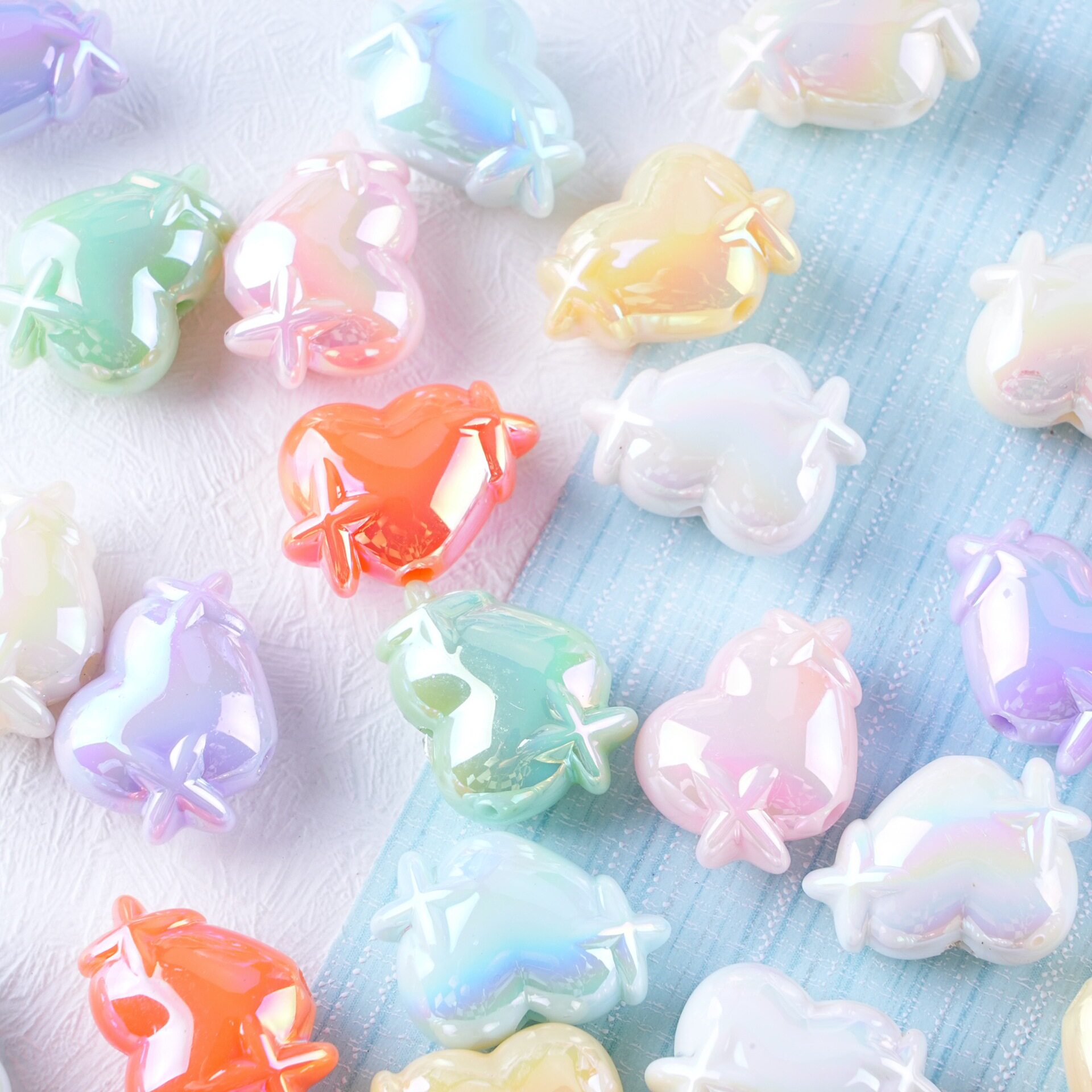 心上星实色炫彩uv爱心桃心珠 DIY串珠手机链条百搭可爱散珠材料配