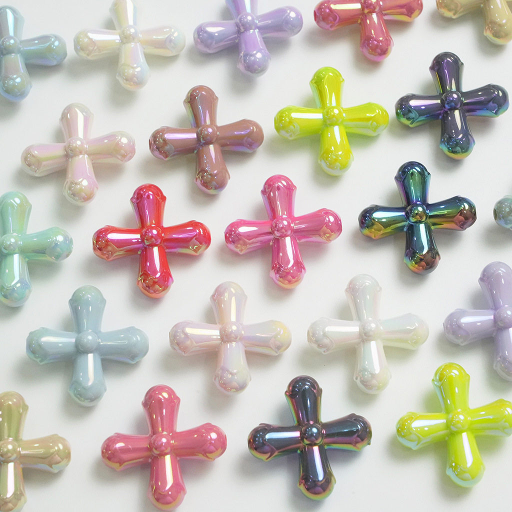 14色炫彩uv十字架支柱大号散珠 DIY自制串珠手机链条材料配件饰品