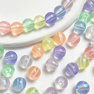 8/10mm彩虹色细闪葱粉圆珠 DIY自制手机链条串珠手链发夹项链材料