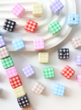 格纹8色方块格子印花方珠 14mmDIY串珠手机链条挂件材料彩色配饰