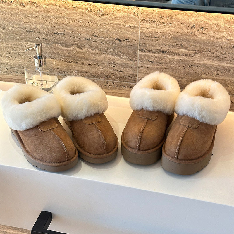 河南桑坡羊皮毛一体厚底塔次特雪地靴女冬季一脚蹬保暖短筒短靴
