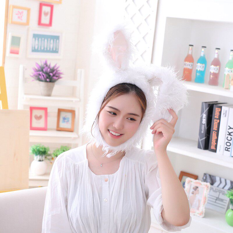 林小宅同款加长毛兔子耳朵帽子毛绒头套帽可爱少女心ins拍照道具
