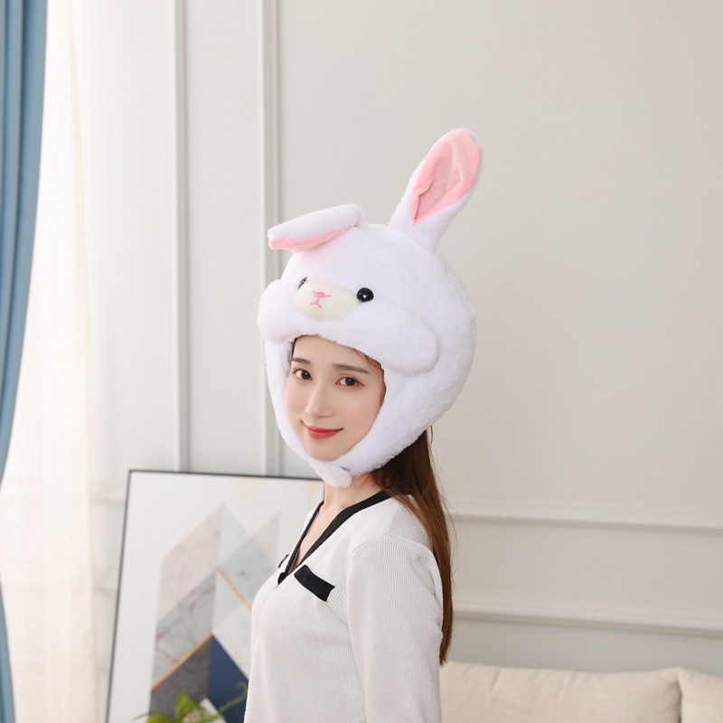 圆形带腮帮兔子头套帽子毛绒头套拍照道具写真道具卡通头套