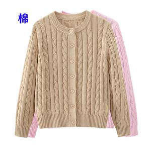 100%纯棉麻花开衫针织毛衣外套全棉厚款扭花重工秋冬线衫外搭软糯
