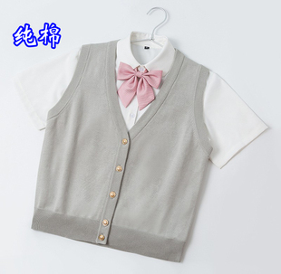 纯棉针织背心开衫 女制服薄纯色学生 马甲全棉坎肩马夹JK毛衣针织衫