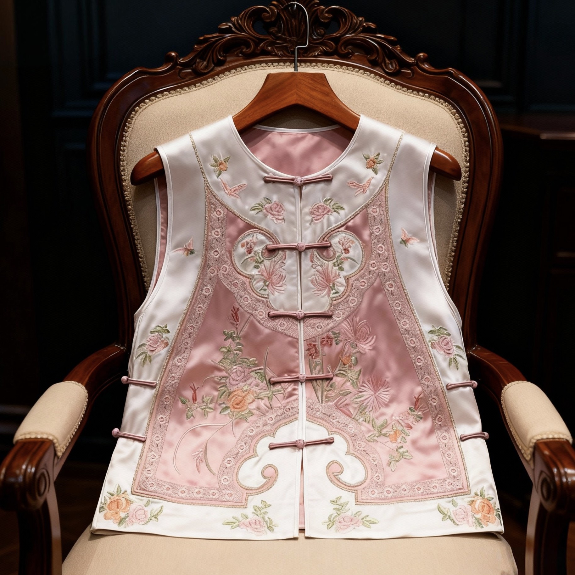 2026早春新款复古国风圆领盘扣醋酸刺绣马甲撞色民族风坎肩外搭女