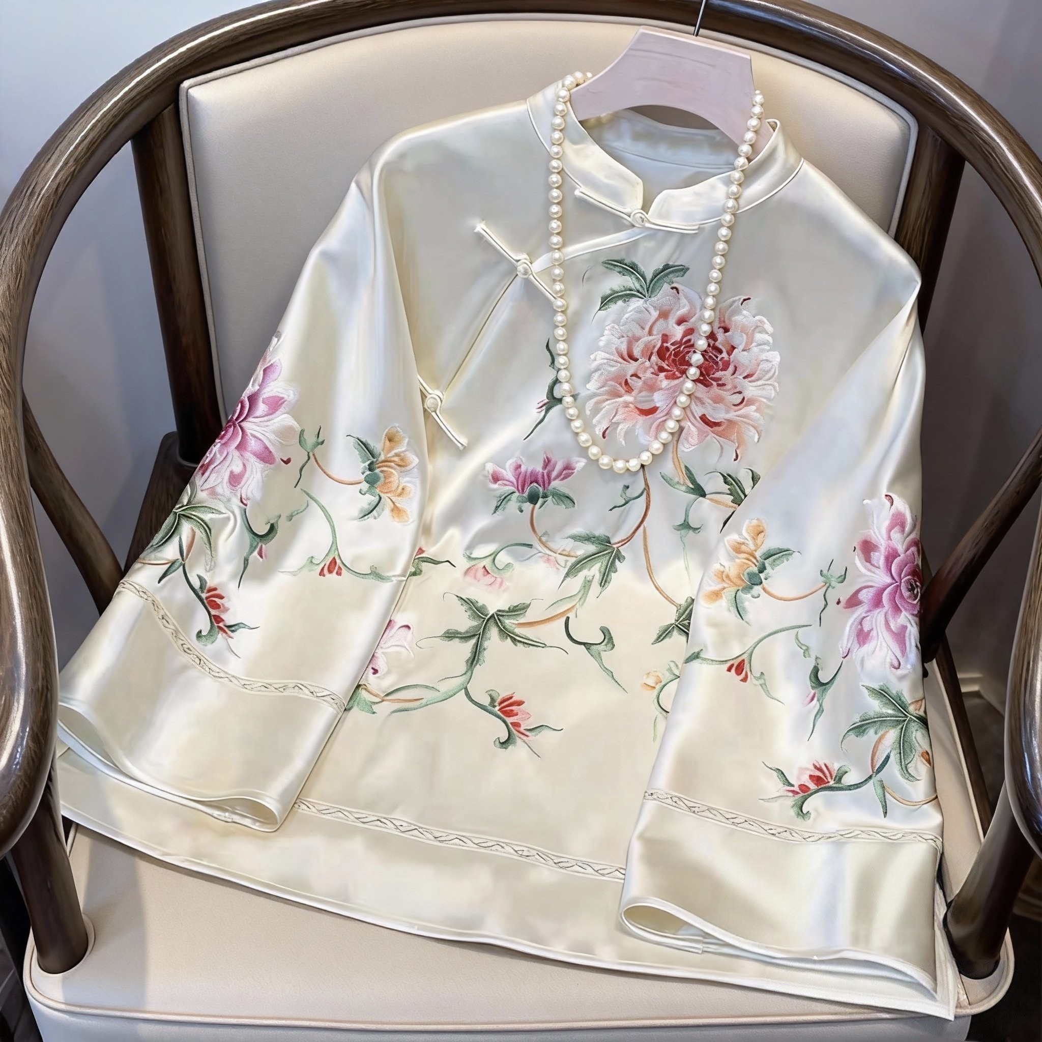 复古国风刺绣醋酸外套2026年春季新中式女装茶服国潮改良唐装上衣