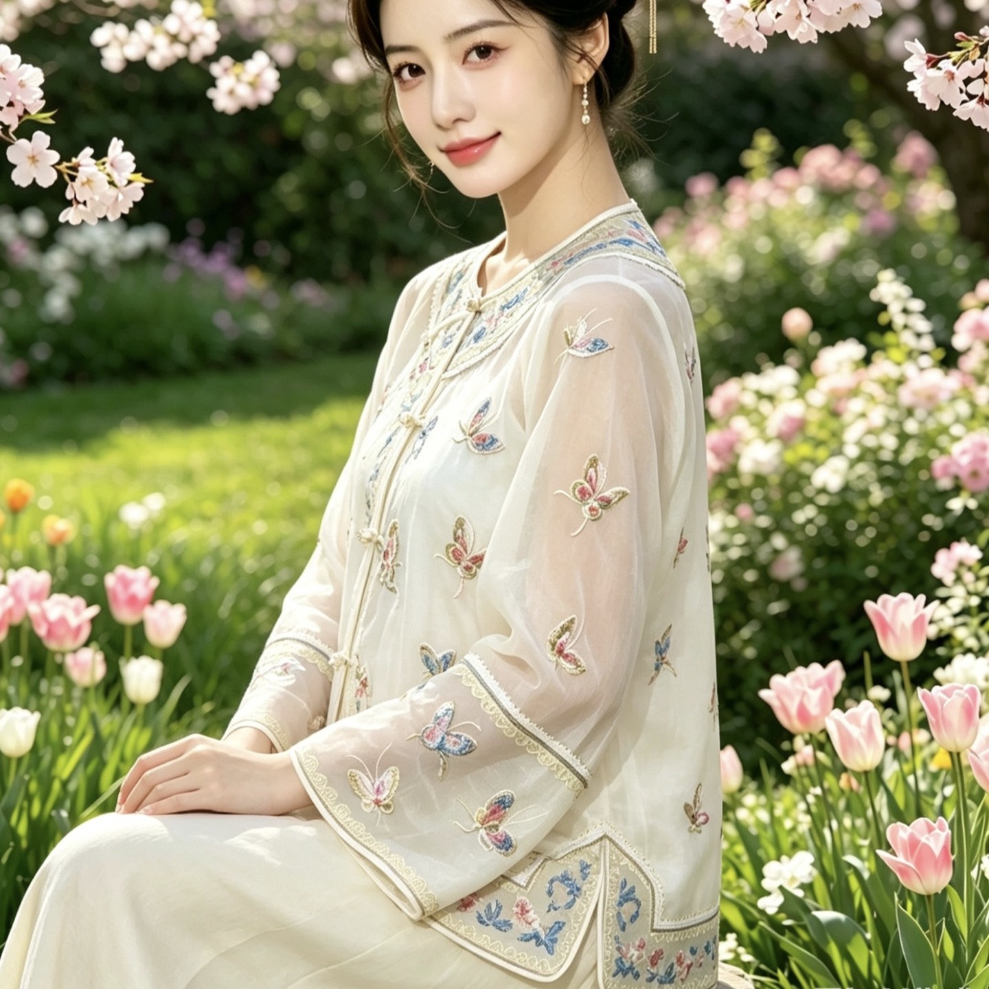 时尚新中式真丝刺绣对襟改良唐装上衣2026夏复古国风透视女装外套