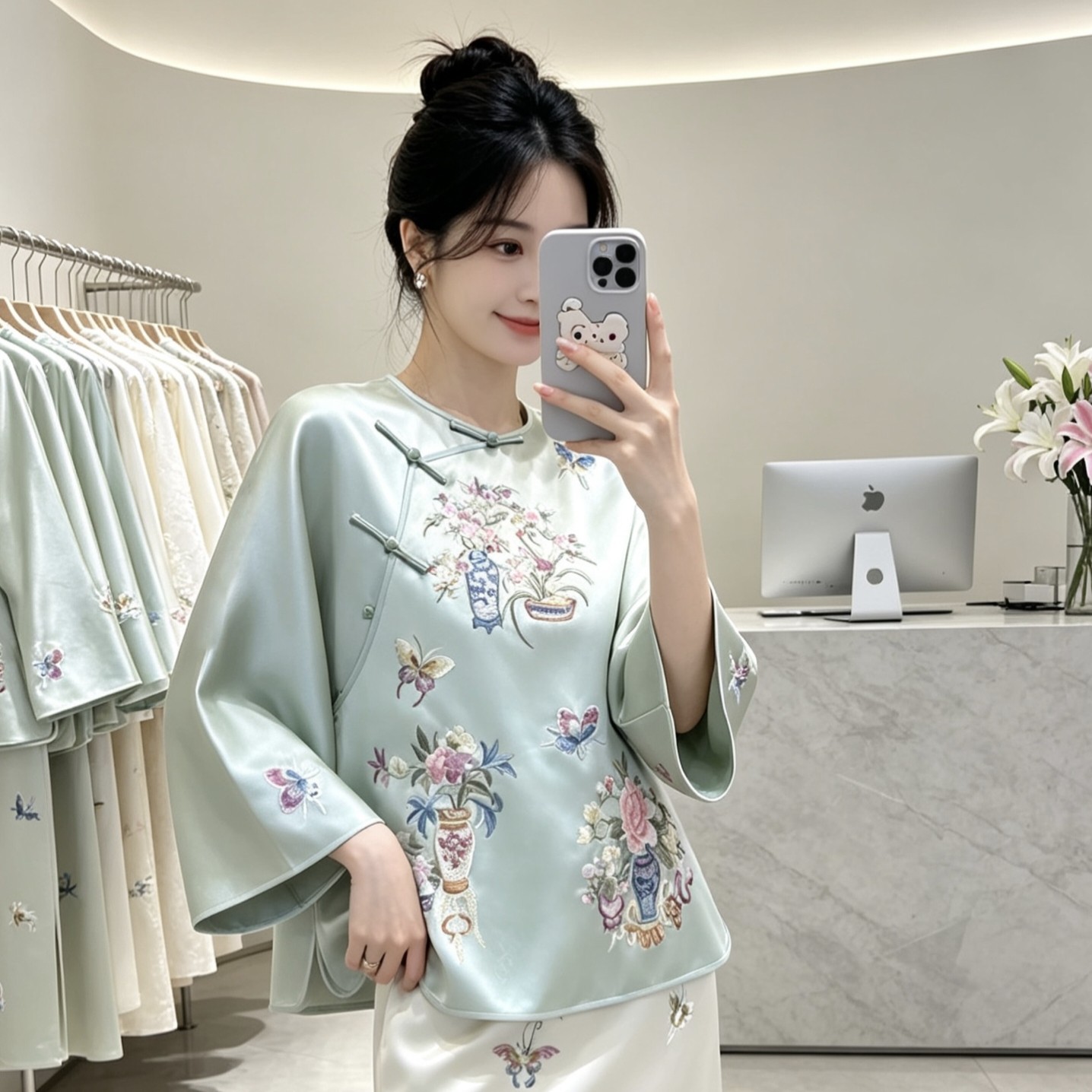 复古国风刺绣圆领一字扣醋酸外套新中式国潮改良唐装茶服上衣女秋