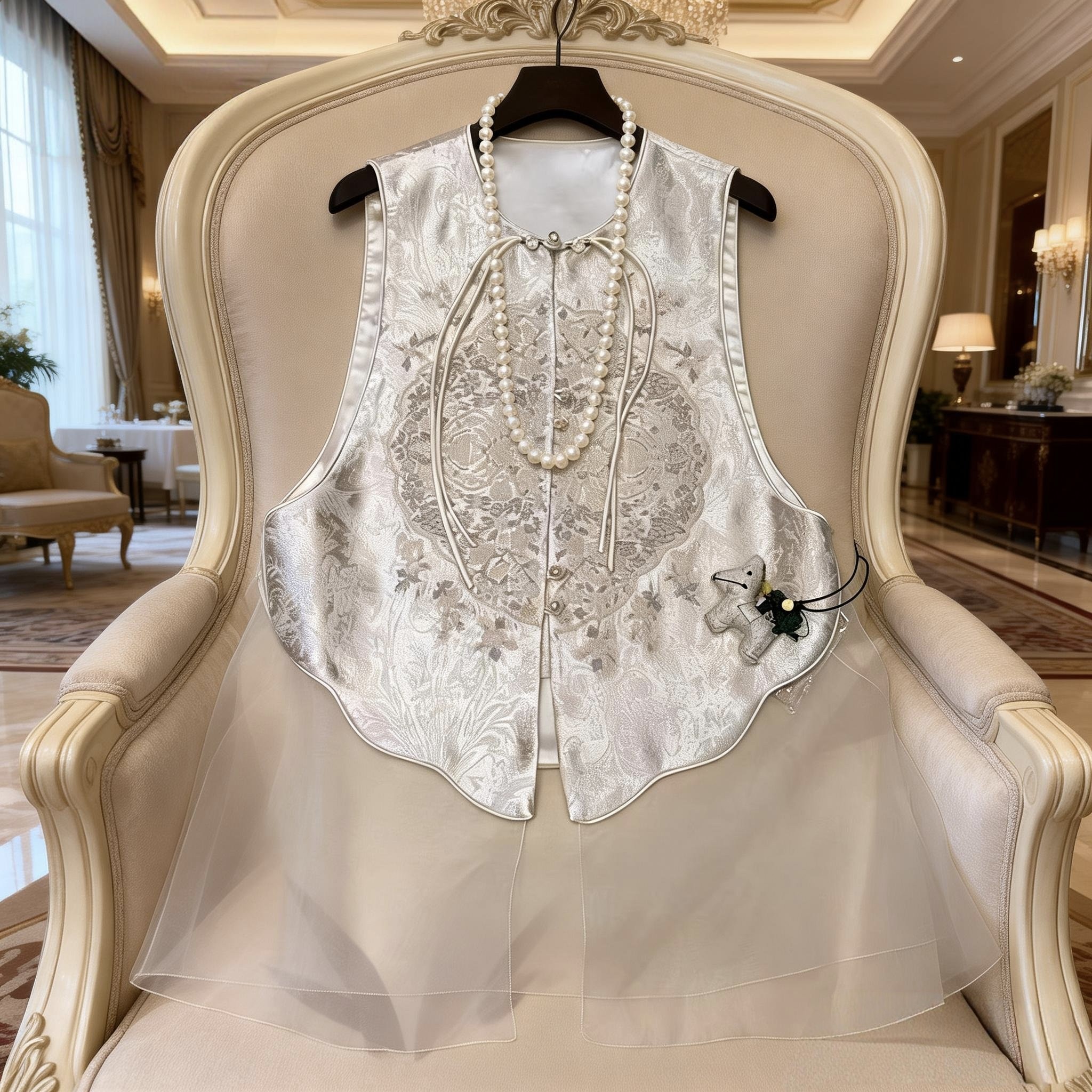 新中式盘扣马甲提花坎肩女2026春季新款国风气质欧根纱拼接上衣女