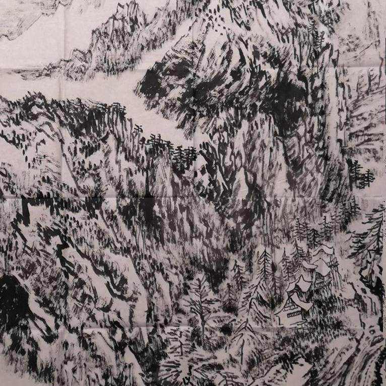 热卖国画客厅一枫斋纯手绘精品四尺斗方焦墨山水山村雪景图惊爆