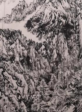 热卖国画客厅一枫斋纯手绘精品四尺斗方焦墨山水山村雪景图惊爆