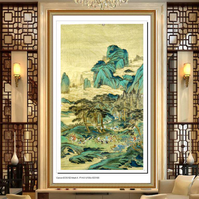 客厅一枫斋手绘精品山水画仿仇英四尺绢本中堂明皇图好评如潮绢布
