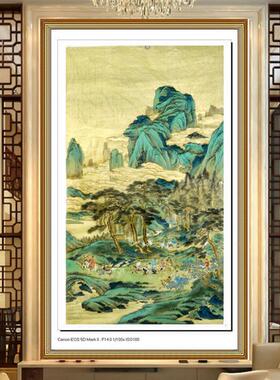 苏永刚手绘仿仇英明皇图山水画
