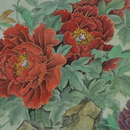 热卖一枫斋纯手绘精品国画工笔花鸟画作品四尺横幅富贵锦鸡图18