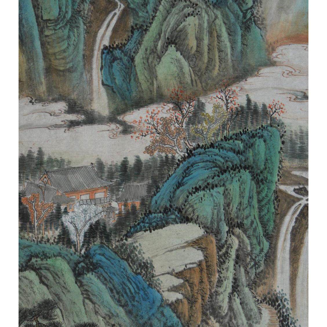 客厅一级书画家一枫斋手绘精品中国画自创山水画踏青访友图惊爆