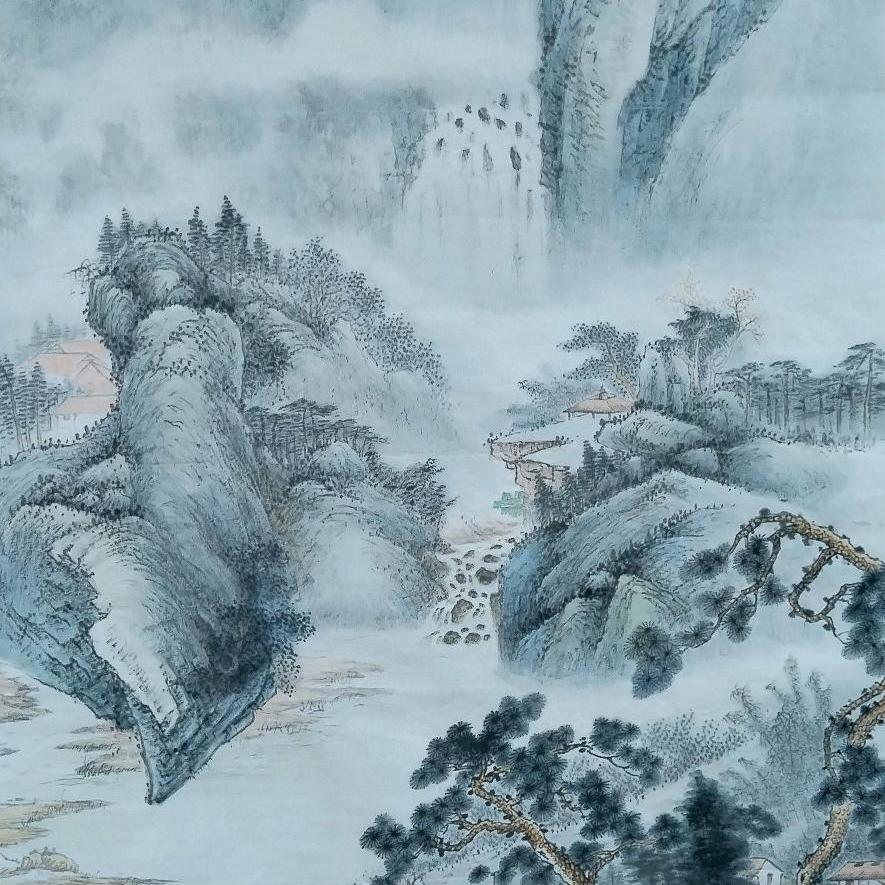 一枫斋苏永刚先生纯手绘自创国画山水画四尺竖幅作品；清山松秀图