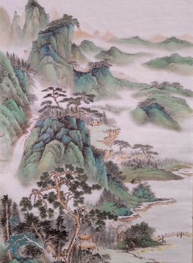 一枫斋客厅自创国画山水画纯手绘四尺竖幅中堂作品清山飞流幽居图