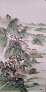 一枫斋客厅自创国画山水画纯手绘四尺竖幅中堂作品清山飞流幽居图
