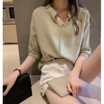 Summer women's dress temperament chiffon shirt design sense niche top loose short sleeve shirt