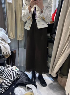 高腰不规则流苏半身裙女2022秋冬设计感小众百搭显瘦中长款包臀裙