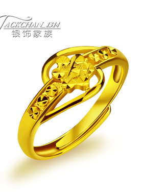 不掉色黄金戒指925银镀金欧美女