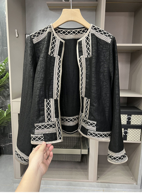 清仓不予退换！！真丝龟裂纹香云纱刺绣圆领长袖外套女 T25317~ME