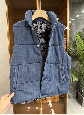 墙裂推荐！工厂外M单！俩面穿立领牛仔棉服马甲女     MZ15599~JS