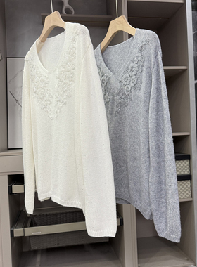 清仓不予退换！软！钉珠羊绒羊毛V领长袖针织衫女H25323~ZY