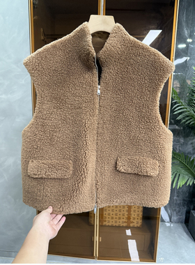 清仓不予退换！皮毛一体颗粒绒绵羊毛立领拉链短马甲女96596~ME