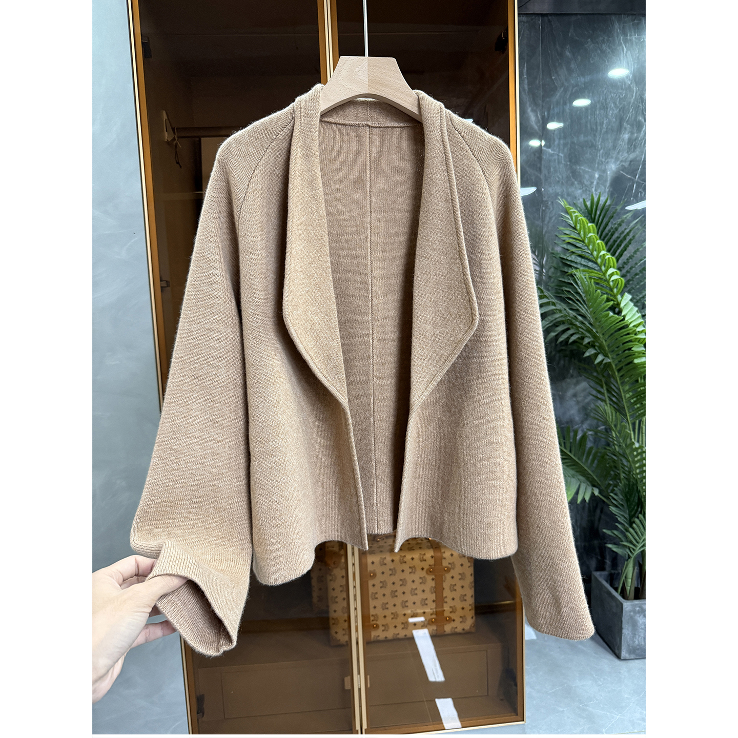 yuan单!宽松羊绒羊毛针织V领外套