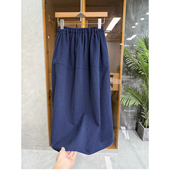 代厂yuan单 Y8228 P牌料 亚麻棉松紧腰A字牛仔半身裙女